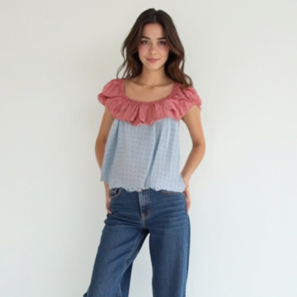 ❤️ Petersyn Blue and White Patterned Top XS